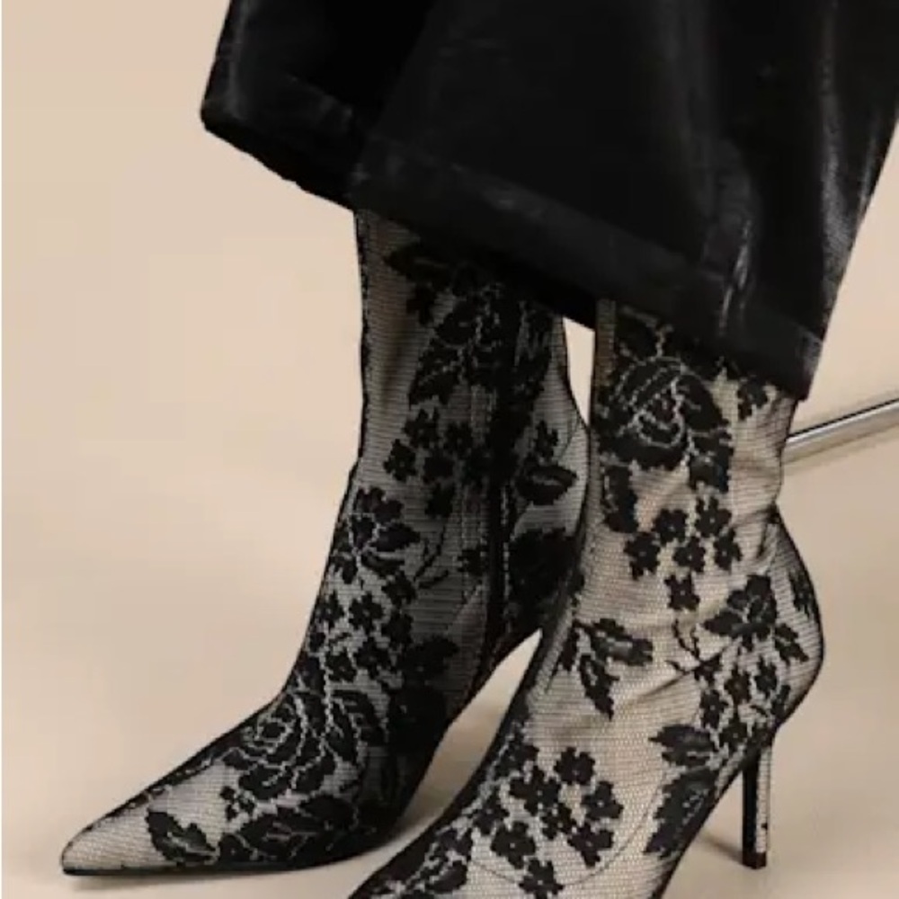 Lulu's Black Floral Heeled Boots